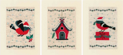 click here to view larger image of Christmas Bird and House - Greeting Cards   (counted cross stitch kit)