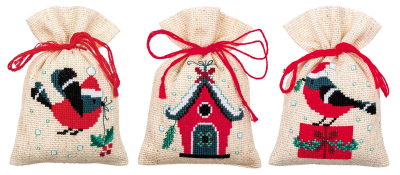 Christmas Bird and House Bags (set of 3)