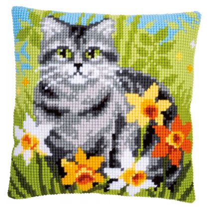 Cat Between Flowers Cushion