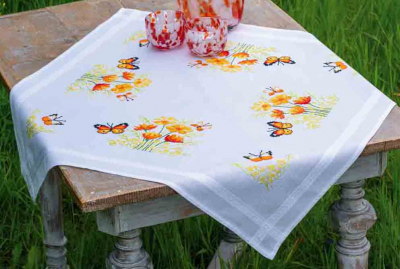 Orange Flowers Butterfly Tablecloth