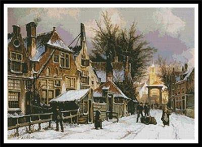 Town View with Figures on a Snow Covered Street, A