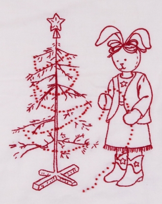 Redwork Frontier Christmas - Tree with Rabbit