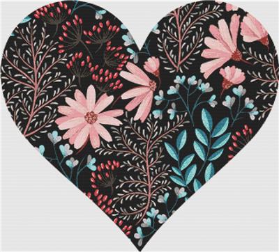 Spring Pink and Black Floral Heart