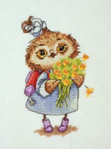 click here to view larger image of Owl with Flowers (counted cross stitch kit)