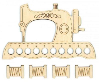 Wooden Floss Organizer - Sewing Machine w/4 Spools
