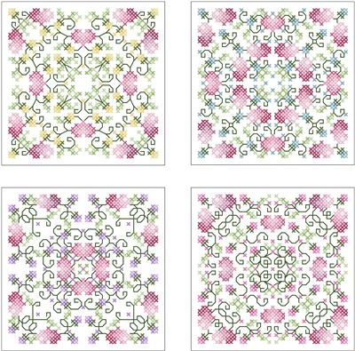 click here to view larger image of Hearts and Flowers Biscornu Ornaments (chart)