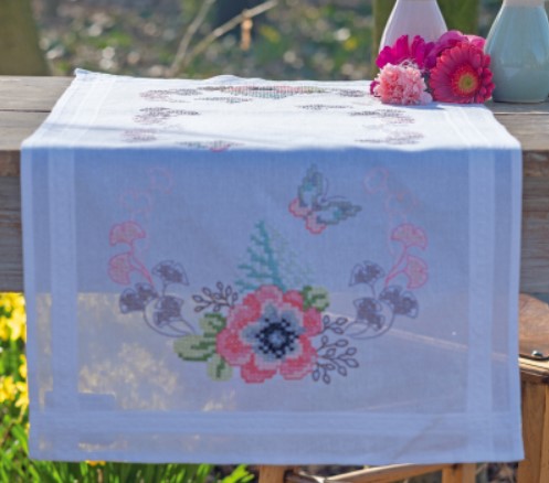 click here to view larger image of Pastel Flowers Table Runner (printed linen)