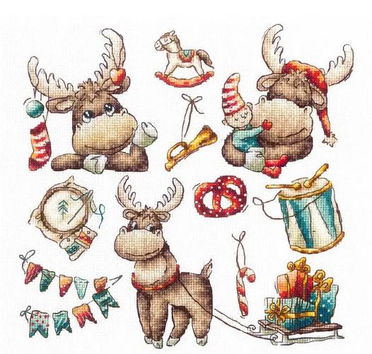 click here to view larger image of Sampler Festive Moose (counted cross stitch kit)