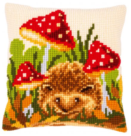 click here to view larger image of Hedgehog and Mushrooms Cushion (needlepoint kit)
