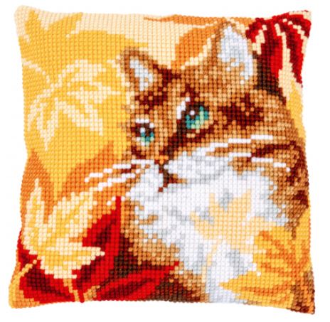 Cat With Autumn Leaves Cushion