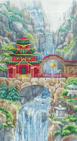 click here to view larger image of Waterfall Temple (counted cross stitch kit)