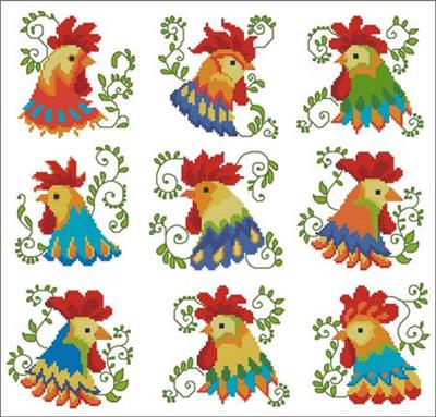 click here to view larger image of Jacobean Roosters Colorful (chart)