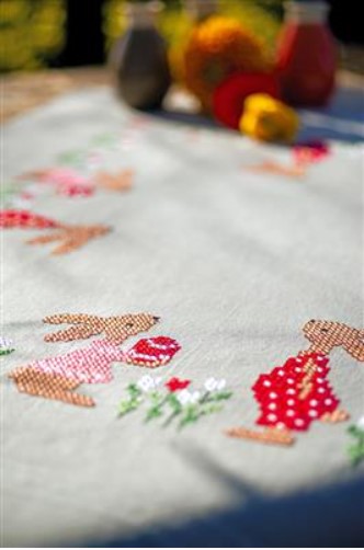 Easter Rabbits in Tulip Garden Tablecloth