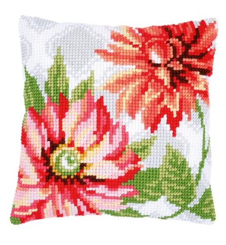 click here to view larger image of Pink Flowers Cushion (counted cross stitch kit)
