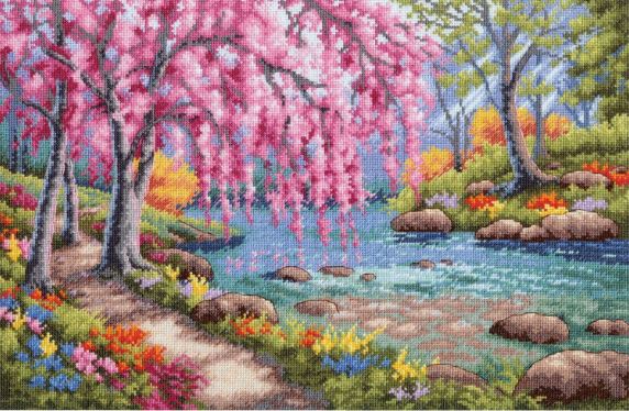 click here to view larger image of Cherry Blossom Creek (counted cross stitch kit)