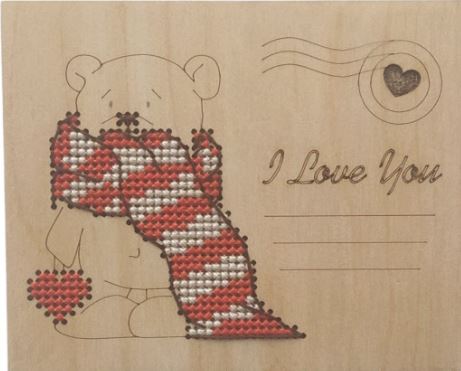 Wooden Postcard I Love You - Bear