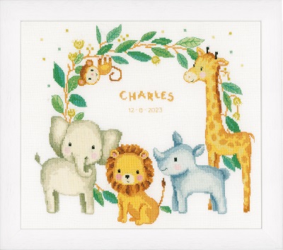 click here to view larger image of Jungle Animals Birth Announcement (counted cross stitch kit)