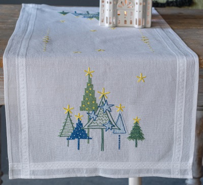 click here to view larger image of Modern Pine Table Runner - Embroidery (embroidery kit)