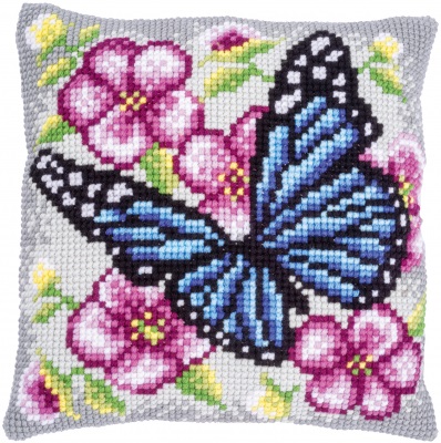 click here to view larger image of Butterfly Among Flowers Cushion (needlepoint kit)