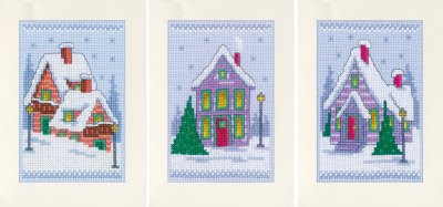 click here to view larger image of Winter Houses Greeting Cards (set of 3) (counted cross stitch kit)