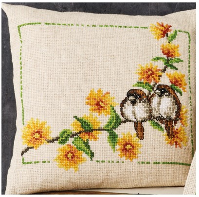 Buttercup and House Sparrow Cushion