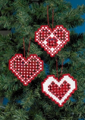 Heart Hardanger Ornaments Red (3 designs)