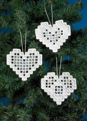 Heart Hardanger Ornaments White (3 designs)