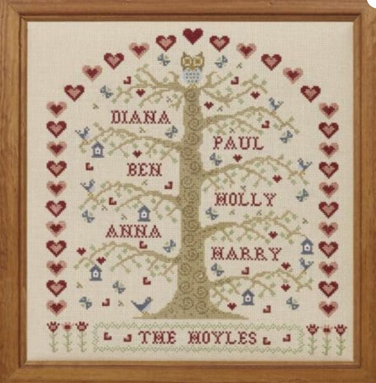 click here to view larger image of My Family Tree Chart - Natural Kit - 32ct Linen (counted cross stitch kit)