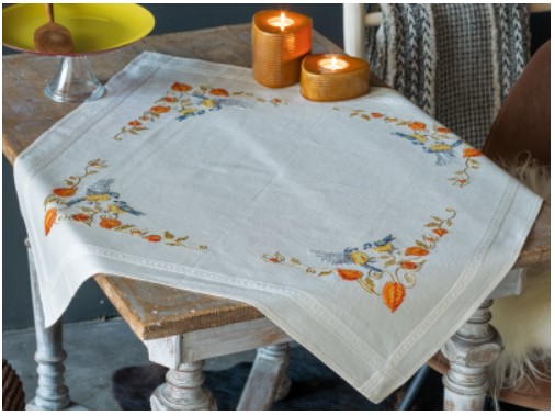  Chickadees with Cape Gooseberry Tablecloth