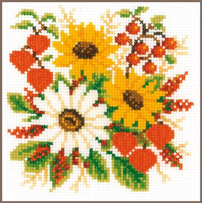 click here to view larger image of Sunflower and Physalis (counted cross stitch kit)