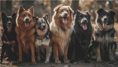Playful Group of Purebred Dogs