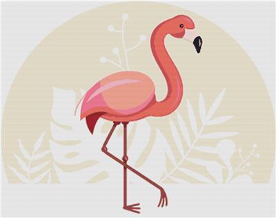 Pink Flamingo with Tropical Leaves