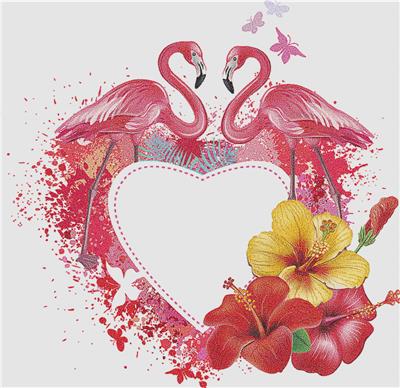 Heart with Flowers and Flamingos