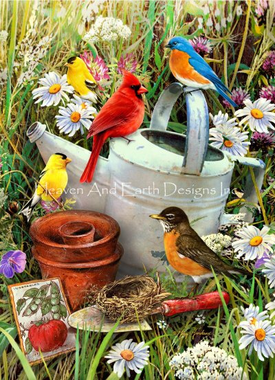 click here to view larger image of Birds with Watering Can Flag/Mini - Greg Giordano (chart)