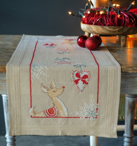 click here to view larger image of Reindeer in Christmas Spirit Table Runner (counted cross stitch kit)