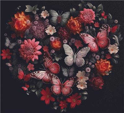 Dark Heart of Flowers and Butterflies