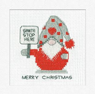 click here to view larger image of Gonk Santa Stop Here Cards (counted cross stitch kit)