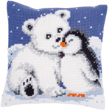 click here to view larger image of Polar Bear and Penguin Cushion (needlepoint kit)