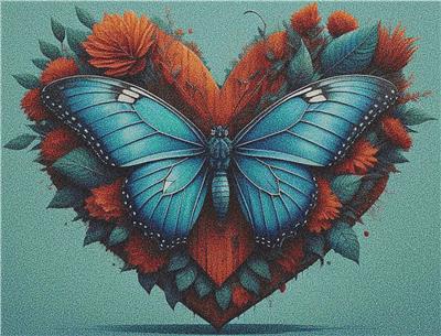 Blue and Orange Butterfly Heart