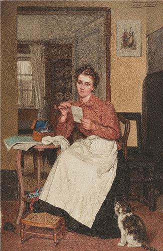 Young Woman in a White Apron Reading a Letter