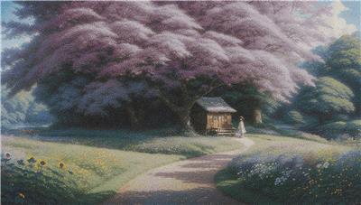 Cottage Among the Pansy Field