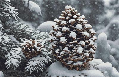 Snow-Covered Pinecones