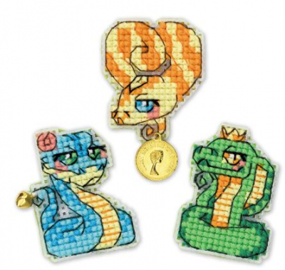 click here to view larger image of Snakelets - 3 Snake Magnets (counted cross stitch kit)