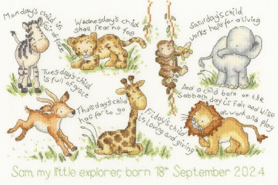 click here to view larger image of Monday's Child Birth Sampler (counted cross stitch kit)