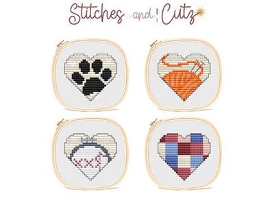 Love Hearts - Paw Print/Knitting/Cross Stitch/Quilting