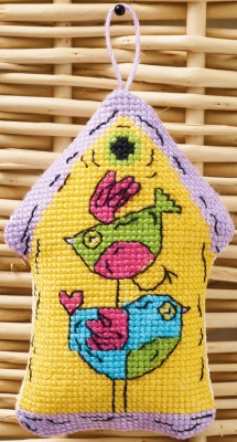 click here to view larger image of Yellow 2 Birds - Birdhouse (counted cross stitch kit)