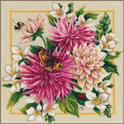click here to view larger image of Pink Silk Dahlia (counted cross stitch kit)