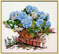click here to view larger image of Blue Hydrangea In Basket (counted cross stitch kit)