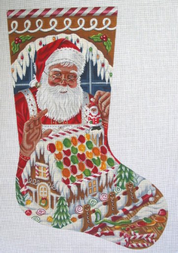 click here to view larger image of Santa's Gingerbread House Stocking - 13ct (hand painted canvases)