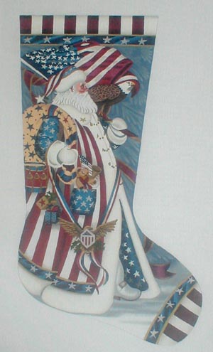 click here to view larger image of Patriotic Santa Stocking - 18ct (hand painted canvases)